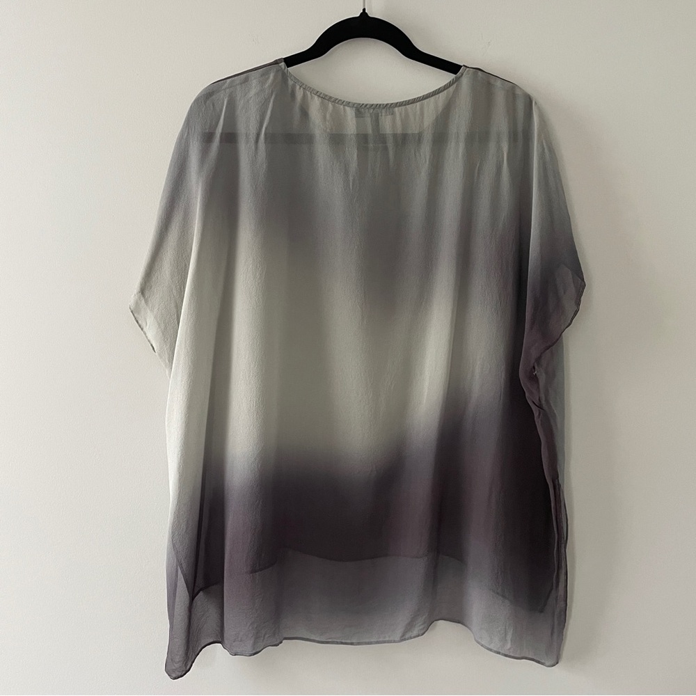 Eileen Fisher Watercolor Sheer Silk Boxy Tunic Blouse Top Grey Ombre XS - Picture 4 of 5